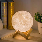 3D Moon Lamp with 5.9 Inch Wooden Base - LED Night Light, Mood Lighting with Touch Control Brightness for Home Décor, Bedroom, Gifts Kids Women Christmas New Year Birthday - White & Yellow - CraftEmporio